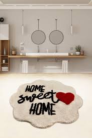 Decorate your bathroom to suit you from styles like crochet, striped and many more here. Chilai Home Home Sweet Home Printed Stone Color Washable Bath Mat 90x90 Cm 8682125964713 42 750 Id