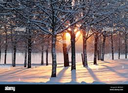 Sun is setting down on a cold freezing day Stock Photo - Alamy