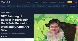 Coindesk Com Nft Painting Of Buterin In Harlequin Garb Sets Record In Weekend Crypto Art Sale Art For Sale Generative Art