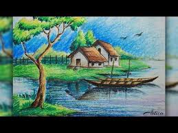 How To Draw A Village Landscape With Oil Pastel Oil Pastel Painting Youtube Oilpaintingscenery Drawing Scenery Oil Pastel Landscape Scenery Paintings