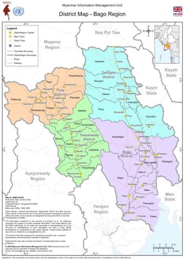 Bago State & Region Map Myanmar Version