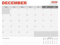Monthly calendar for the month december in year 2020. December 2020 Calendar For Powerpoint And Google Slides Presentationgo
