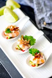 Delicious and simple shrimp salad recipe with crisp cucumber, chopped soft boiled eggs, avocado, and mixed with succulent pieces of shrimp the meat of uncooked shrimp will turn from translucent (raw)to pink and opaque (cooked). Thai Shrimp Salad Appetizer Spoons Sprinkles And Sprouts