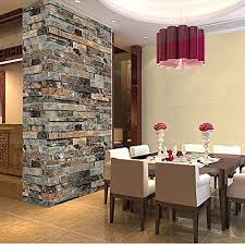 Textured wallpaper displaying a slate wall brick effect that gives off an urban modernised impression. Qihang Three Dimensional Wallpaper Brick Wall Wallpaper 3d Textured Bricks Cyan Blue Color 1 73 W X 32 8 L Amazon Com