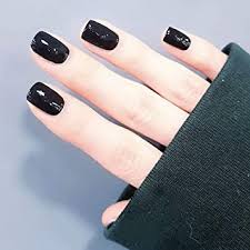 Amazon Com Fairyu Glossy Fake Nails Black Short Press On Nails Full Cover False Nails Tips For Women And Girls 24pcs Beauty Black & color nail designs.