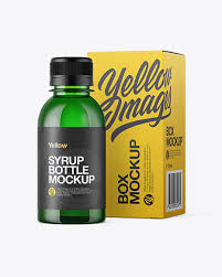 Download Download Psd Mockup 100 Ml 120 Ml 150ml Bottle Box Cap Cosmetic Cough Syrup Gold Green PSD Mockup Templates