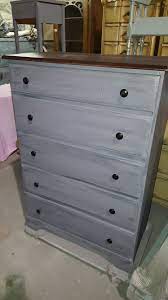 Vintage Dresser With Gray Body And Wood Stained Top Shabby Chic Dresser Shabby Chic Stained Dresser