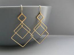Gold Art Deco Earrings 3 Square Modern Minimalist Etsy Gold Art Deco Earrings Architectural Jewelry Geometric Jewelry