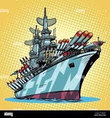 Battleship Warship, Missile Cruiser. Comic Cartoon Pop Art Retro  Illustration Vector Kitsch Drawing Stock Vector Image & Art - Alamy