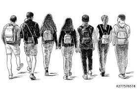 Sketch Of A Group Of Students Friends Walking Down The Street Buy This Stock Vector And Explore Simil Friends Sketch Drawings Of Friends Pictures For Friends