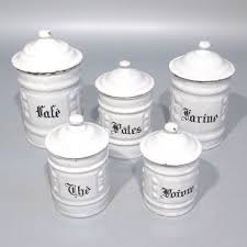 Vintage French Enamelware Enamel Canister Set Embossed Design 5 Pcs Coffee Enamel Canisters Enamelware Canister Sets