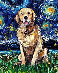 Golden Retriever Art 8x10 Starry Night Print Dog Lover Gift Etsy In 2021 Golden Retriever Art Starry Night Art Night Art