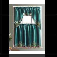beautiful 3 pcs teal kitchen curtain