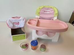 Bitty Baby High Chair Shapes Feeding Chair And Accessories Guc Couple Of Surface Marks On White Plastic Base Spots On Bib 25 Striped Baby High Chair American Girl Baby Doll Bitty Baby