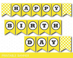 Birthday Banner With Picture Sunshine Yellow Happy Birthday Banner Printable Polka Dot Party Banner Pb 111 Happy Birthday Banner Printable Birthday Banner Party Banner