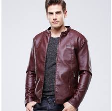 Click To Buy European Style Black Brown Red Lether Bomber Jacket For Men Slim Fit Faux Leather Ja Mens Leather Jacket Biker Leather Jacket Red Jacket Men