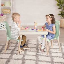 Kids craft table and chairs. Kids Furniture Set 1 Craft Table 2 Kids Chairs With Natural Wooden Legs Ivory And
