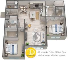 3d Floor Plans Of Luxury Apartments In St Johns Florida 3d Floor Plans In 2020 Floor Plans 2bhk House Plan Bedroom House Plans