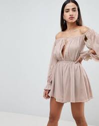 Design Off Shoulder Playsuit With Cut Out Detail Casual Dresses Off Shoulder Romper Asos Off The Shoulder