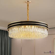 28 top diameter big black cursor. 11 Light Drum Drop Pendant Simple Black And Gold Prismatic Crystal Chandelier For Dining Room Beautifulhalo Com