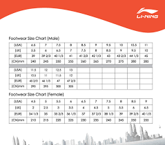 Lining Shoe Size Chart Original Classic