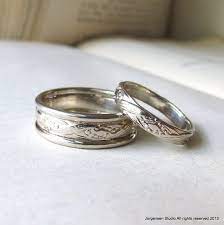 Boho White Gold Wedding Band Set Matching Wedding Bands His Etsy Gold Wedding Band Sets White Gold Wedding Bands White Gold Wedding Rings