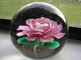 Paperweight Pink Rose Glass Ball Sphere