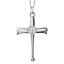 Stainless steel baseball bat cross pendant necklace 20 chain, 3/4 in x 1 1/4 in. Baseball Bat Cross Pendant With Number W 20 Inch Chain Pg98516