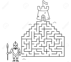 The knights are led by king leo and are pitted against an army of bandits, commanded by cedric the bull. Black Coloring Pages With Maze Cartoon Knight And Castle Kids Royalty Free Cliparts Vectors And Stock Illustration Image 134755554