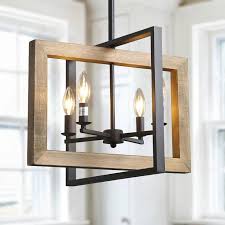 Looking for some bright kitchen island lighting ideas? Lnc 4 Light Black Modern Farmhouse Geometric Caged Wood Candelabra Chandelier Led Compatible Pendant Lighting A03430 The Home Depot Dining Room Lighting Living Room Lighting Kitchen Island Lighting