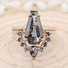 4 00 Ct Salt And Pepper Coffin Diamond 14k Solid Gold Ring Set Engagement Wedding Gift Ring Kdl8309 Gold Ring Sets Solid Gold Rings Solid Gold Band
