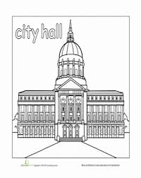 Preschool Coloring Worksheets Paint The Town City Hall City Hall City Towns