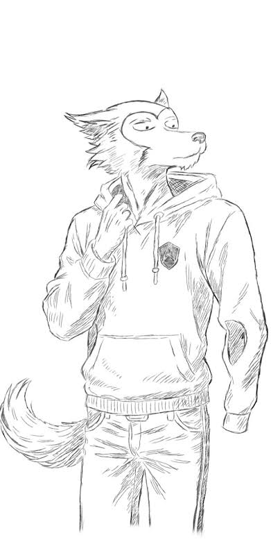 Basically legoshi  fitting the hoodie first this is how I imagine legoshi looking (before sticking his left sleeve to his pocket) my art ._.