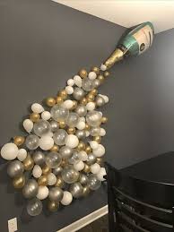Classy Birthday Themes For Men This Balloon Mural Is Such A Classy Idea For Decorating A Room For An Upcoming Bachelorette Party The Silver And Gold Will Go Well Wi Bachelorette Party Decorations Champagne Party Champagne