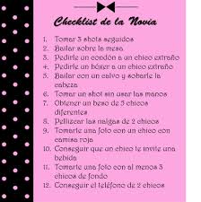 Esta es la recopilación de las mejores ideas que existen, ¡sorprende a la novia para que lo recuerde el resto de su vida! Checklist De Retos Para La Novia Despedida De Soltera Cosas De Boda Despedida