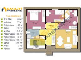 Üç yatak odası, çocuklar için ayrı bir oda sunabilir. Ankara Prefabrik Ev 80 Metre Kare Villa
