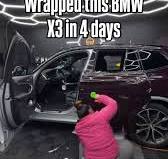 Full Wrap + Wheel Paint & Calipers; BMW X3 M40i Gloss Black Rose Cheetah  Wrap. ✨, —, Day 1: Prep Day! Clay bar, interior detail, & disassemble. Also  had time to wrap the hood and both fenders!, Day 2: ...