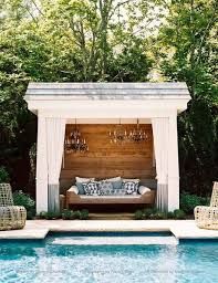 Couch By Swimming Pool From La Dolce Vita Dream Home The Peak Of Tres Chic Pool Houses Backyard Pool Outdoor Rooms