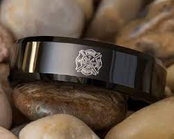 Tungsten Wedding Ring 7mm Black Beveled Firefighter Etsy Wedding Rings 7mm Titanium Wedding Rings Custom Wedding Rings