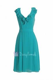 Vintage Cocktail V Neck Chiffon Bridesmaid Dress Short Cyan Turquoise Formal Dress Bm245 Short Bridesmaid Dresses Chiffon Bridesmaid Dresses Short Chiffon Bridesmaid Dress