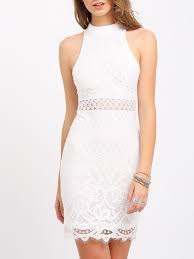 White Mock Neck Keyhole Lace Bodycon Dress White Lace Cocktail Dress Short White Cocktail Dresses Lace Dress With Sleeves