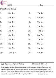 3rd grade multiplication math worksheets. 3 Oa A 4 Third Grade Common Core Math Worksheets Multiplication Division 3 Oa4