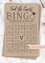 Find The Guest Bingo Printable Bridal Shower Fun Icebreaker Game Rustic Kraft Bridal Shower Rustic Rustic Bridal Shower Games Printable Bridal Shower Games