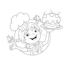 Coloring the cartoon chef drawing. Coloring Page Outline Of Cartoon Girl Chef With Cake Stock Vector Illustration Of Cake Crockery 71826094