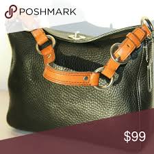 Black And Brown Coach Purse Coach Bag Black Pebble Leather Tan Leather Strap Bags Leather
