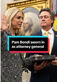 Pam Bondi was sworn in as attorney general by Supreme Court Justice  Clarence Thomas in the Oval Office with President Trump looking on. It was  the first time Trump was there for a Cabinet member’s ...