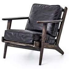 Rider Mid Century Modern Oak Black Leather Armchair Black Lounge Chair Black Leather Armchair Leather Armchair