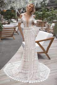 Wedding Dress Promessa By Strekoza Plunge V Neckline Cape Sleeves Fit And Flare Elegant Boh Affordable Bridesmaid Dresses Wedding Dresses Lace Wedding Dresses