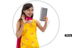Image of Beautiful Indian Girl on Video Call In a Smart Phone-LZ071860-Picxy