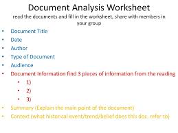 List 2 things the document tells you about life in the united states at the time it was written Document Analysis Worksheet Read The Documents And Fill In The Worksheet Share With Members In Your Group Document Title Date Author Type Of Document Ppt Download